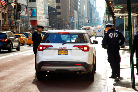 Police stop car for a control in east midtown of Manhattan
